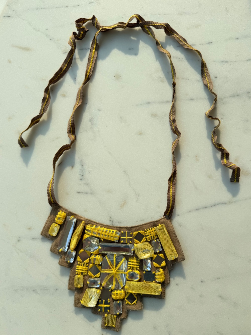 BCBGMaxAzria Yellow and Brown Beaded Statement Necklace